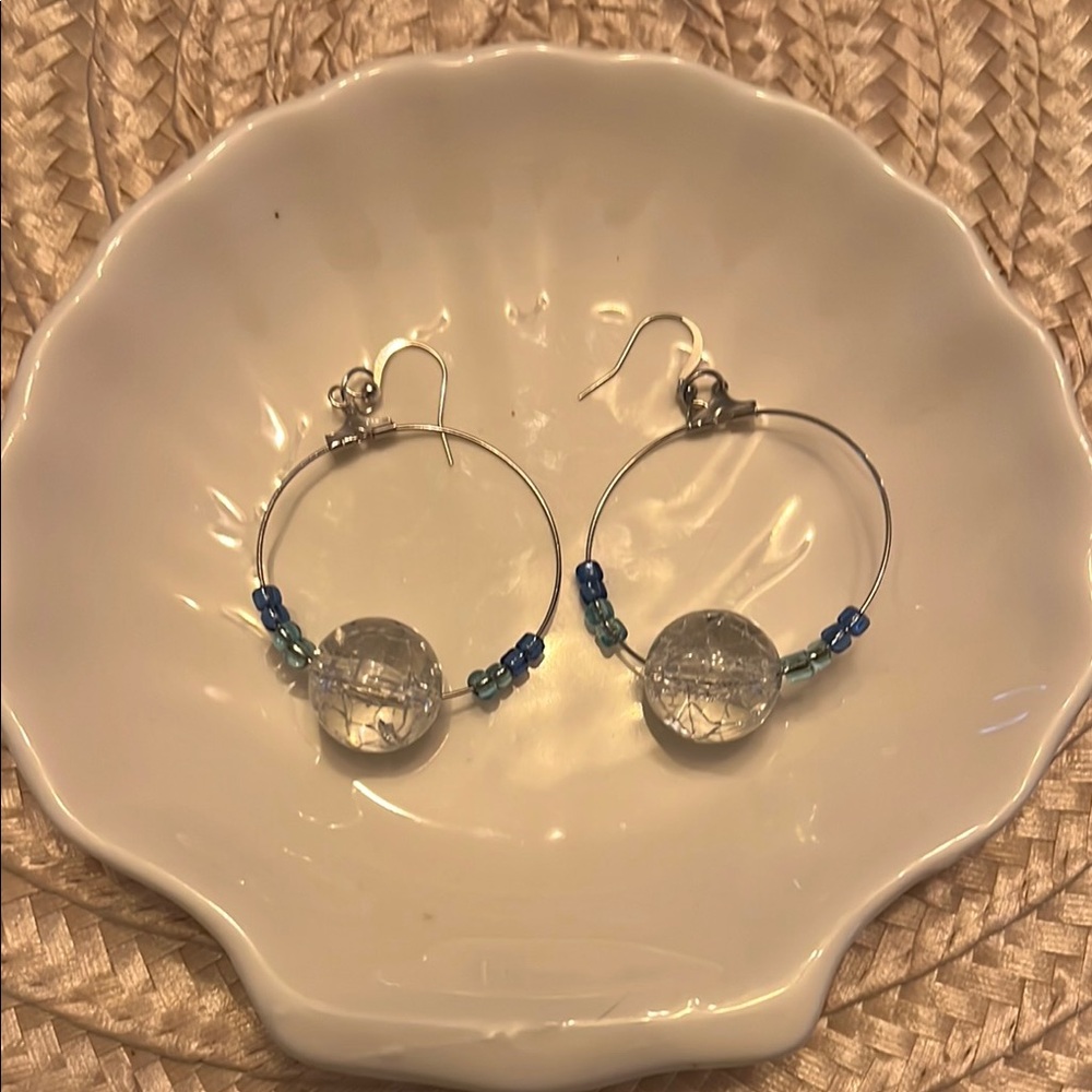 Silver and Blue Minimalist Dangle Earrings